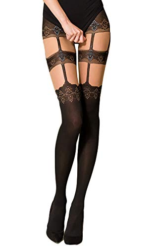 Selente Lovely Legs originelle Damen Strumpfhose in Strapsstrumpf-Optik, made in EU, schwarz & grau mit Rücknaht-Optik, Gr. S von Selente