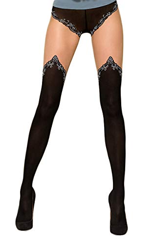 Selente Lovely Legs originelle Damen Strumpfhose in Strapsstrumpf-Optik, made in EU, schwarz & grau verziert, Gr. S von Selente