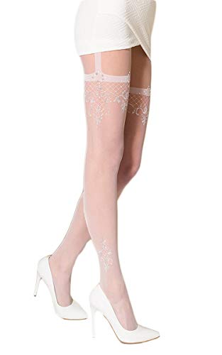 Selente Lovely Legs originelle Damen Strumpfhose in Strapsstrumpf-Optik, made in EU, weiß verziert Gr. M/L von Selente