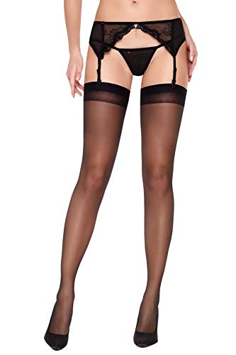 Selente Lovely Legs raffinierte Damen Strapsstrümpfe, 20 DEN, made in EU, schwarz-Ornament, Gr. S von Selente