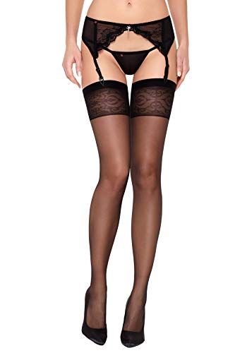 Selente Lovely Legs raffinierte Damen Strapsstrümpfe, 20 DEN, made in EU, schwarz-Spitze, Gr. L von Selente