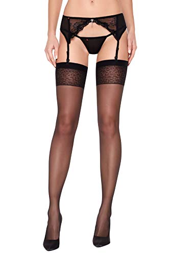 Selente Lovely Legs raffinierte Damen Strapsstrümpfe, 20 DEN, made in EU, schwarz-leo, Gr. L von Selente