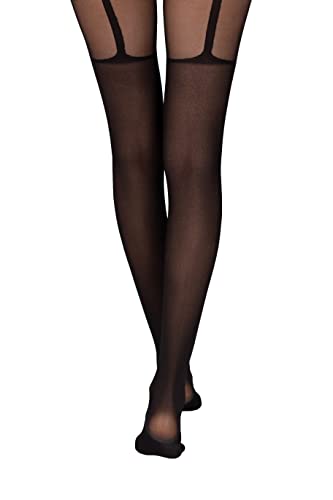 Selente Lovely Legs raffinierte Damen Strumpfhose in Strapsstrumpf-Optik, 30 DEN, made in EU, Schwarz-Strumpfband, Gr. S von Selente