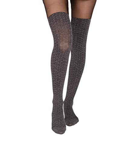 Selente Lovely Legs raffinierte Damen Strumpfhose in Strapsstrumpf-Optik, 40 DEN, Schwarz-Grau-Zopfmuster, Gr. L von Selente