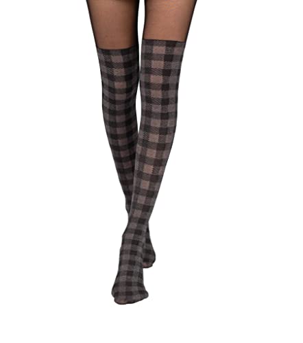 Selente Lovely Legs raffinierte Damen Strumpfhose in Strapsstrumpf-Optik, 40 DEN, made in EU, Schwarz-Grau-kariert, Gr. M von Selente