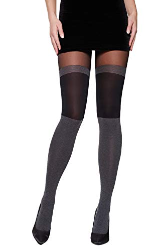 Selente Lovely Legs raffinierte Damen Strumpfhose in Strapsstrumpf-Optik, 40 DEN, made in EU, grau-schwarz, Gr. S von Selente