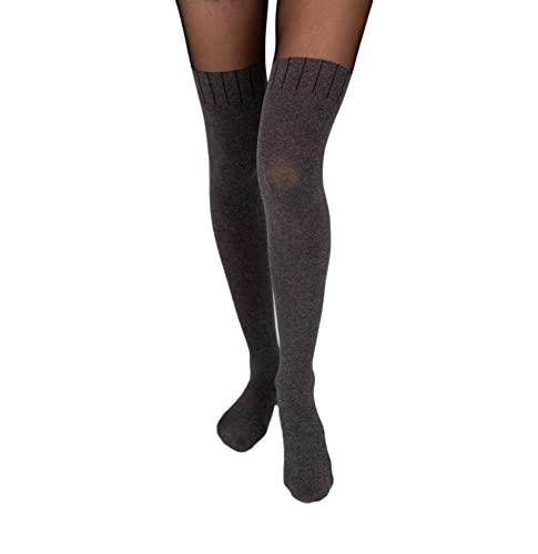 Selente Lovely Legs raffinierte Damen Strumpfhose in Strapsstrumpf-Optik, 60 DEN, made in EU, Schwarz-Graumelange, Gr. S von Selente