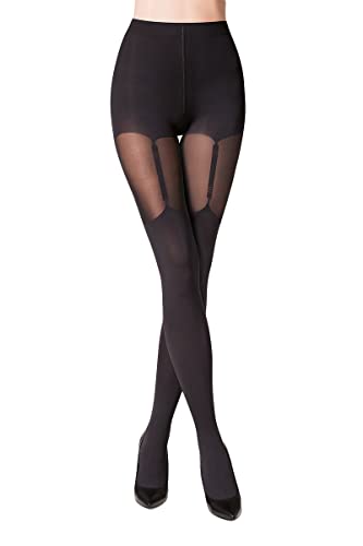 Selente Lovely Legs raffinierte Damen Strumpfhose in Strapsstrumpf-Optik, schwarz-Strumpfhalter, Gr. M von Selente