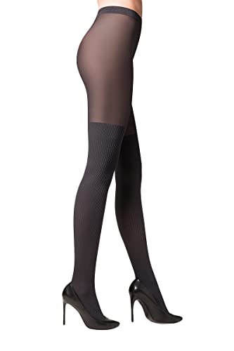 Selente Lovely Legs raffinierte Damen Strumpfhose in Strapsstrumpf-Optik, schwarz-gerippte Overknee, Gr. M von Selente