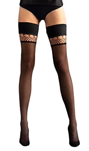 Selente Lovely Legs raffinierte halterlose Damen Strümpfe, 20 DEN, made in EU, schwarz-Netz, Gr. S von Selente