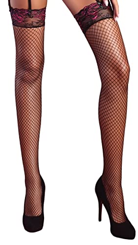 Selente Lovely Legs verführerische Damen Straps-Strümpfe, made in EU, schwarz-pink-Netz, Gr. L-XL von Selente