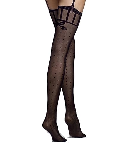 Selente Lovely Legs verführerische Damen Straps-Strümpfe, made in EU, schwarz-pünktchen-Schleife, Gr. M-L von Selente