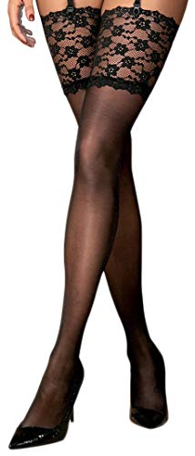 Selente Lovely Legs verführerische Damen Straps-Strümpfe mit edler Spitze, made in EU (L/XL, schwarz-Blüten) von Selente