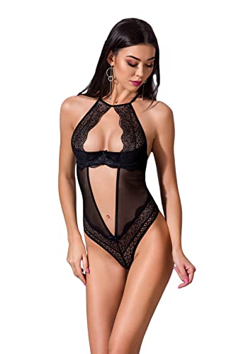 Selente Luxury Love edles 2-teiliges Damen Dessous-Set (made in EU) aus Body & exklusiver Satin-Augenbinde (L-XL, Schwarz-Spitze) von Selente