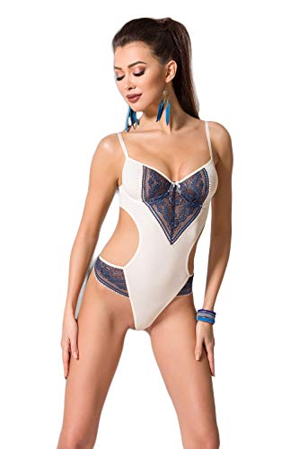 Selente Luxury Love edles 2-teiliges Damen Dessous-Set (made in EU) aus Body & exklusiver Satin-Augenbinde (L/XL, creme-blau) von Selente