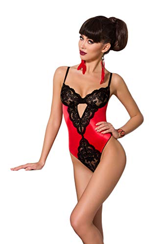 Selente Luxury Love edles 2-teiliges Damen Dessous-Set (made in EU) aus Body & exklusiver Satin-Augenbinde (L/XL, rot-schwarz_2) von Selente