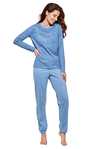 Moonline nightwear Moderner und bequemer Damen Pyjama/Shorty, mit weicher Baumwolle, Verschiedene Modelle (S (36/38), blau-Gemustert) von Selente