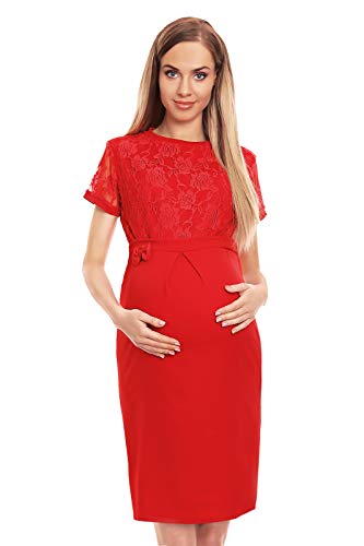 Selente Mummy Love Damen Umstandskleid (Made in EU) Schwangerschaftskleid mit Stillfunktion, mit Spitze Rot, Gr. L-XL von Selente