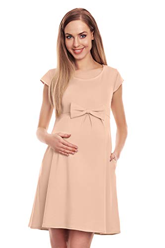 Selente Mummy Love 0129 modisches Umstandskleid (Made in EU) Schwangerschaftskleid Umstands-Freizeitkleid, Mit Schleife Beige, Gr. S/M von Selente