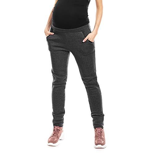 Selente Mummy Love Damen Lange Umstandshose/Umstandsleggins/Umstandstreggins (Made in EU) für die Schwangerschaft, Hose Bündchen Dunkelgrau, L-XL von Selente