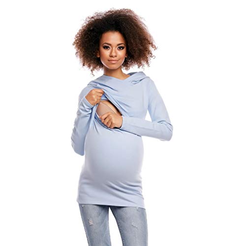 Selente Mummy Love 1473 Damen Kapuzenpullover/Langarmshirt zum Stillen und als Umstandsmode (Made in EU), Langarmshirt mit Kapuze Hellblau, Gr. XXL von Selente