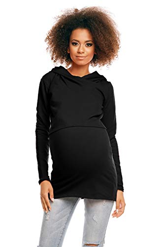 Selente Mummy Love 1473 Damen Kapuzenpullover/Langarmshirt zum Stillen und als Umstandsmode (Made in EU), Langarmshirt mit Kapuze Schwarz, Gr. S/M von Selente