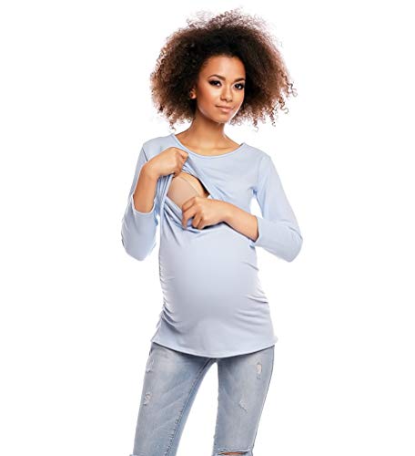 Selente Mummy Love 1474 Damen Kapuzenpullover/Langarmshirt zum Stillen und als Umstandsmode (Made in EU), Langarmshirt Hellblau, Gr. XXL von Selente