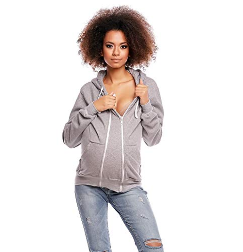 Selente Mummy Love 1478 Damen Kapuzenpullover/Langarmshirt zum Stillen und als Umstandsmode (Made in EU), Jacke mit Reißverschluss Hellgrau, Gr. L von Selente