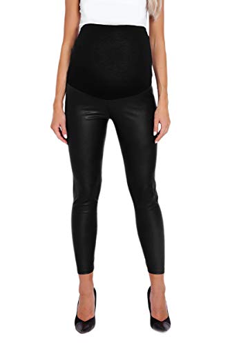 Selente Mummy Love Damen Lange Umstandshose/Umstandsleggins/Umstandstreggins (Made in EU) für die Schwangerschaft, Leggins Schwarz Lederoptik, L-XL von Selente