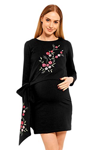Selente Mummy Love Damen Umstandskleid (Made in EU) Schwangerschaftskleid mit Stillfunktion, mit Stickerei Langarm Schwarz, Gr. XXL von Selente