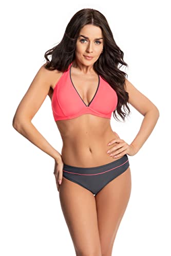 Selente My Secret D8023 Bikini Bademode Made in EU, Neckholder Pink/Grau, Gr. 85A/Slip 42 von Selente