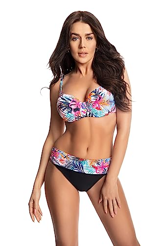 Selente My Secret 8008 attraktive Bademode in großen Größen, Bikini Schwarz/Weiß Blumen, Gr. BH 80B / Slip 40 von Selente