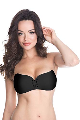 Selente My Secret Selbstklebender BH (Made in EU) mit Push-up-Effekt als unsichtbarer Klebe-BH ohne Träger und rückenfrei mit Silikonkleber, Mit Schnürung Schwarz, Größe A von Selente