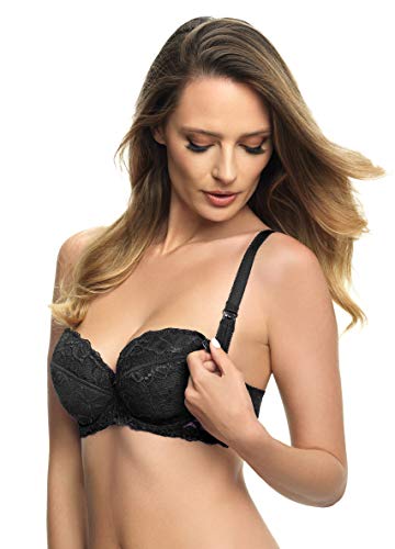 Selente Mummy Love sbh04 Still-BH (Made in EU) gepolstert mit praktischer Öffnung zum Stillen, BH Schwarz Spitze, Gr. 95C von Selente