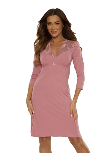 Selente Sweet Dreams Bezauberndes kurzes Nachthemd/Negligee mit Spitze, Langarm Altrosa Spitze, Gr. S (36) von Selente