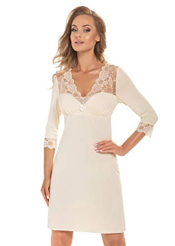 Selente Sweet Dreams Damen Elegantes Nachthemd/Negligee mit verführerischer Spitze, Ekru mit 3/4-Ärmeln, Gr. 44 von Selente