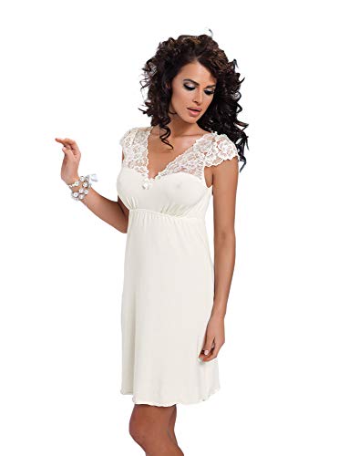 Selente Sweet Dreams Damen Elegantes kurzes Negligee/Nachthemd mit zarter Spitzenverzierung, Kurzarm Ecru, Gr. 44 von Selente