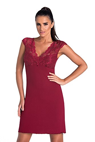 Selente Sweet Dreams Damen verführerisches kurzes Nachthemd/Negligee Kurzarm mit eleganter Spitze, Burgund, Gr. 38 von Selente