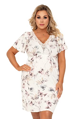 Selente Sweet Dreams Damen Plussize Nachthemd/Negligee mit edler Spitze, Ecru Blumen Kurzarm, Gr. 46 von Selente