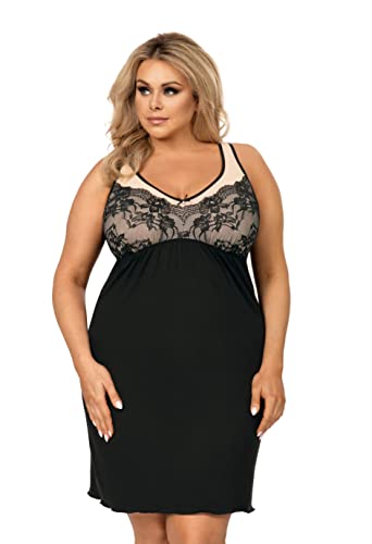 Selente Sweet Dreams Damen Plussize Nachthemd/Negligee mit edler Spitze, Schwarz/Ecru Träger, Gr. 46 von Selente