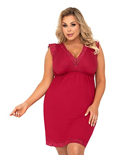 Selente Sweet Dreams Damen Plussize Nachthemd/Negligee mit eleganter Spitze, Burgund ohne Ärmel, Gr. 46 von Selente