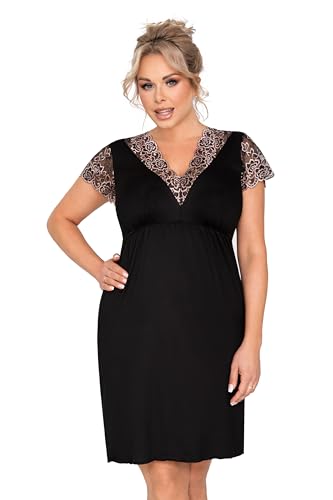 Selente Sweet Dreams Damen Plussize Nachthemd/Negligee mit eleganter Spitze, Schwarz/Rosa Spitze Kurzarm, Gr. 46 von Selente