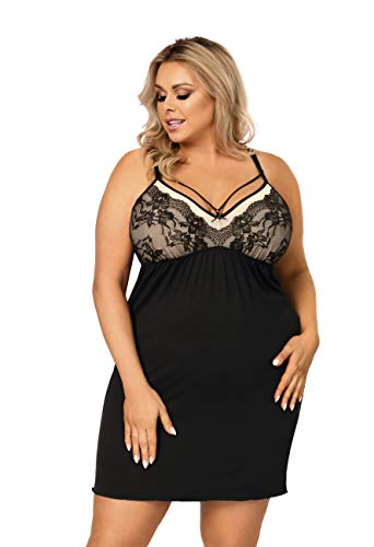 Selente Sweet Dreams Damen Plussize Nachthemd/Negligee mit eleganter Spitze, Schwarz Spaghettiträger, Gr. 48 von Selente