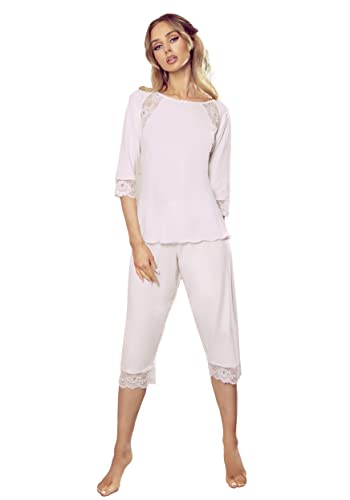 Selente Sweet Dreams Tina modischer Schlafanzug/Pyjama (Made in EU) 3/4-Arm, Pyjama Caprihose Rosa, Gr. 38 (M) von Selente