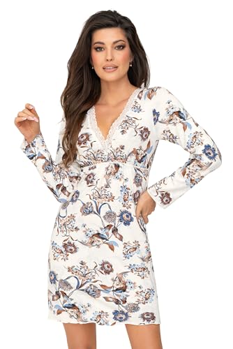Selente Sweet Dreams Damen hochwertiges Negligee/Nachthemd, Langarm Ecru Muster, Gr. 44 von Selente