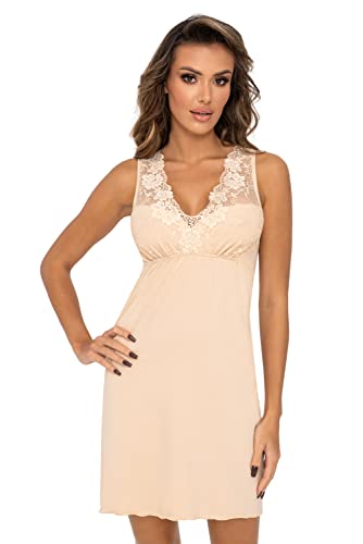 Selente Sweet Dreams Damen verführerisches Nachthemd/Negligee mit eleganter Spitze, kurz beige, Gr. 38 von Selente