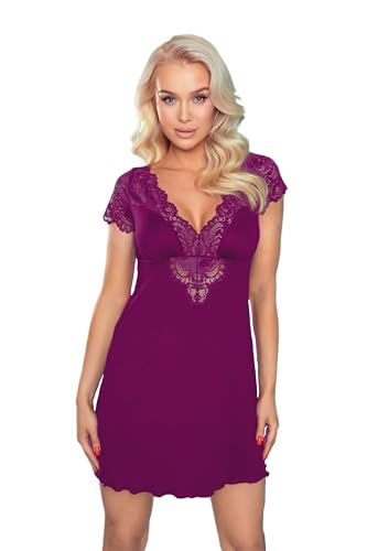 Selente Sweet Dreams Gilda Damen Elegantes Nachthemd/Negligee Kurzarm mit zarter Spitze, Lila, Gr. S von Selente