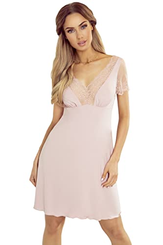 Selente Sweet Dreams Ismena Elegantes Nachthemd/Negligee mit zarter Spitze, Kurzarm Rosa, Gr. L von Selente