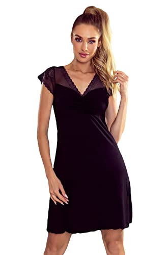 Selente Sweet Dreams Josefine Elegantes Nachthemd/Negligee mit zarter Spitze, Kurzarm Schwarz, Gr. S von Selente