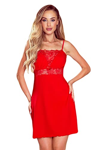 Selente Sweet Dreams Rosane Elegantes Nachthemd/Negligee mit zarter Spitze, Spaghettiträger Rot, Gr. L von Selente